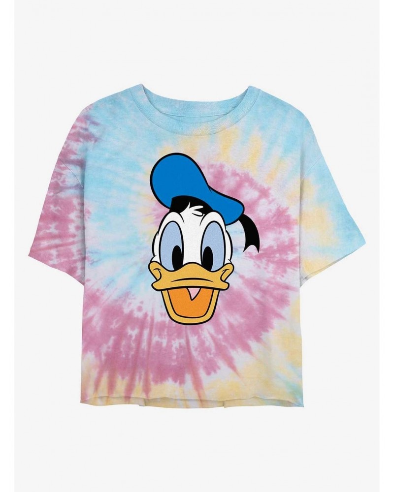 Disney Donald Duck Big Face Donald Tie Dye Crop Girls T-Shirt $8.07 T-Shirts