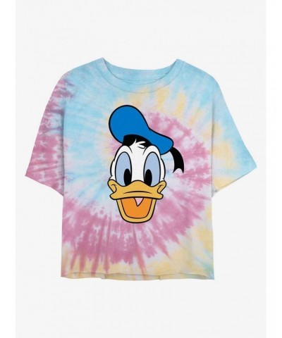 Disney Donald Duck Big Face Donald Tie Dye Crop Girls T-Shirt $8.07 T-Shirts