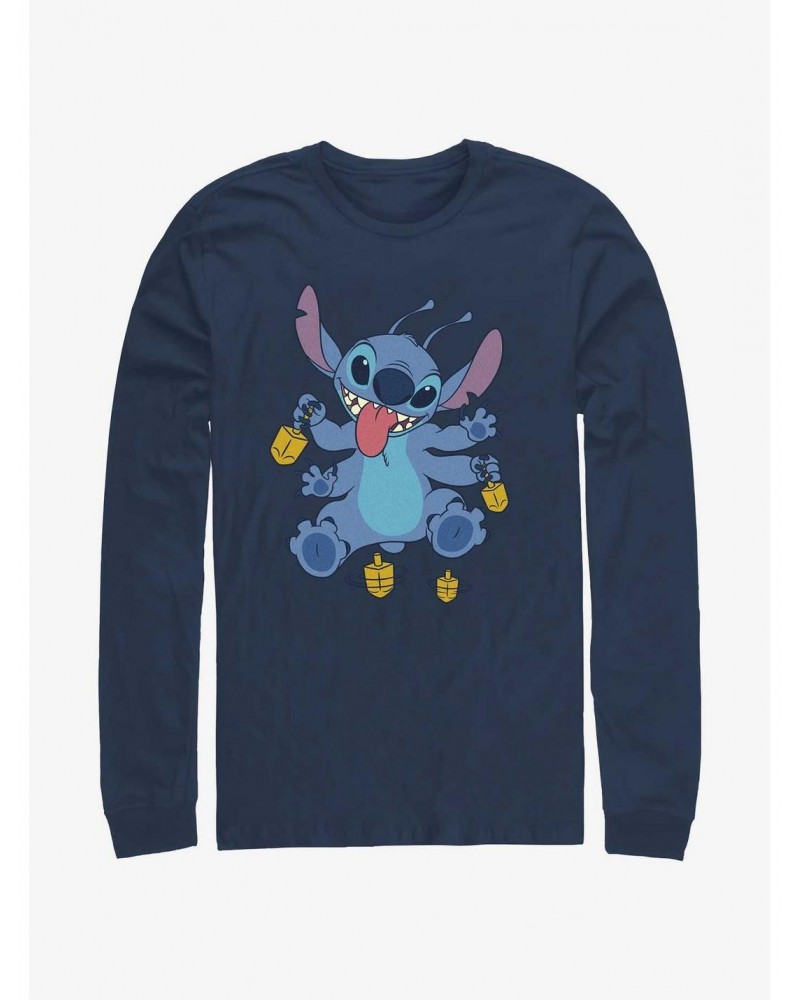 Disney Lilo & Stitch Hanukkah Spinning Dreidels Long-Sleeve T-Shirt $10.20 T-Shirts