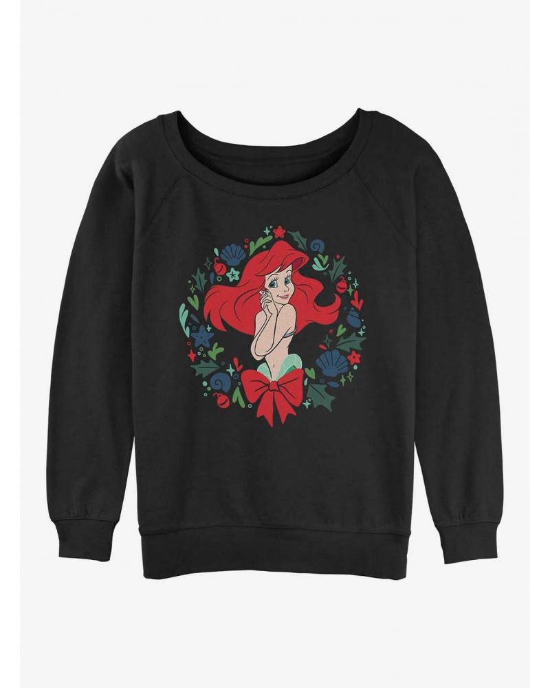 Disney The Little Mermaid Festive Ariel Wreath Girls Slouchy Sweatshirt $12.55 Sweatshirts