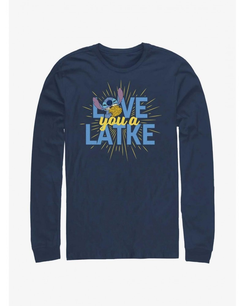 Disney Lilo & Stitch Hanukkah Love You A Latke Long-Sleeve T-Shirt $11.52 T-Shirts