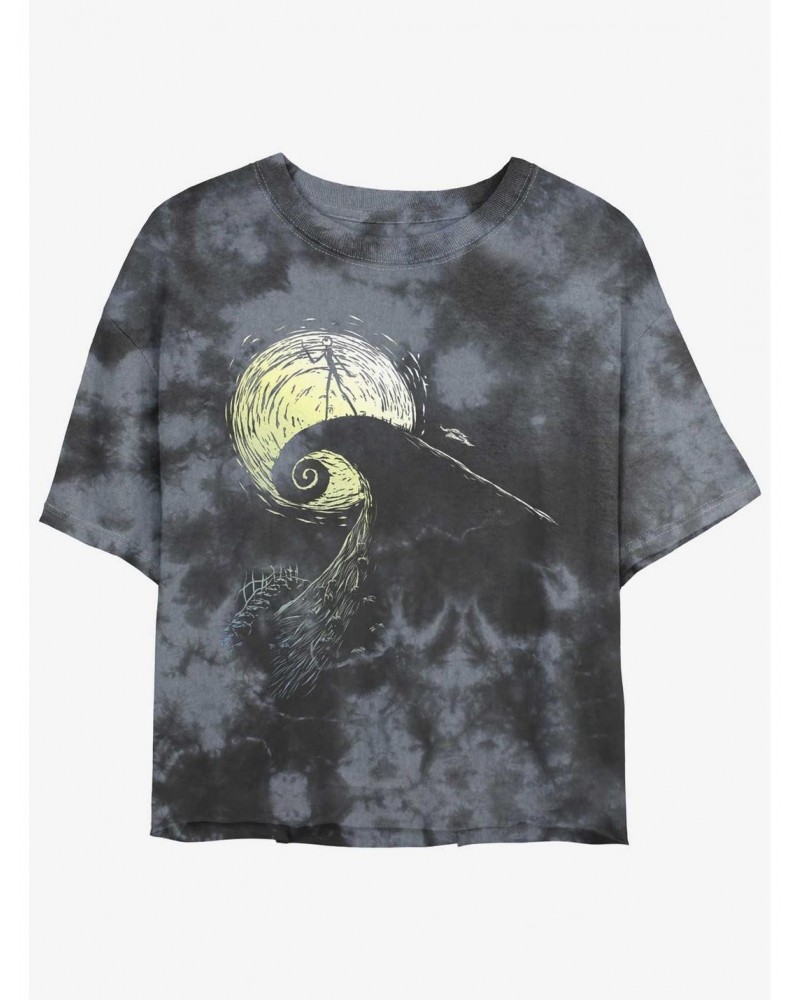 Disney The Nightmare Before Christmas Jack On Spiral Hill Tie-Dye Girls Crop T-Shirt $10.12 T-Shirts