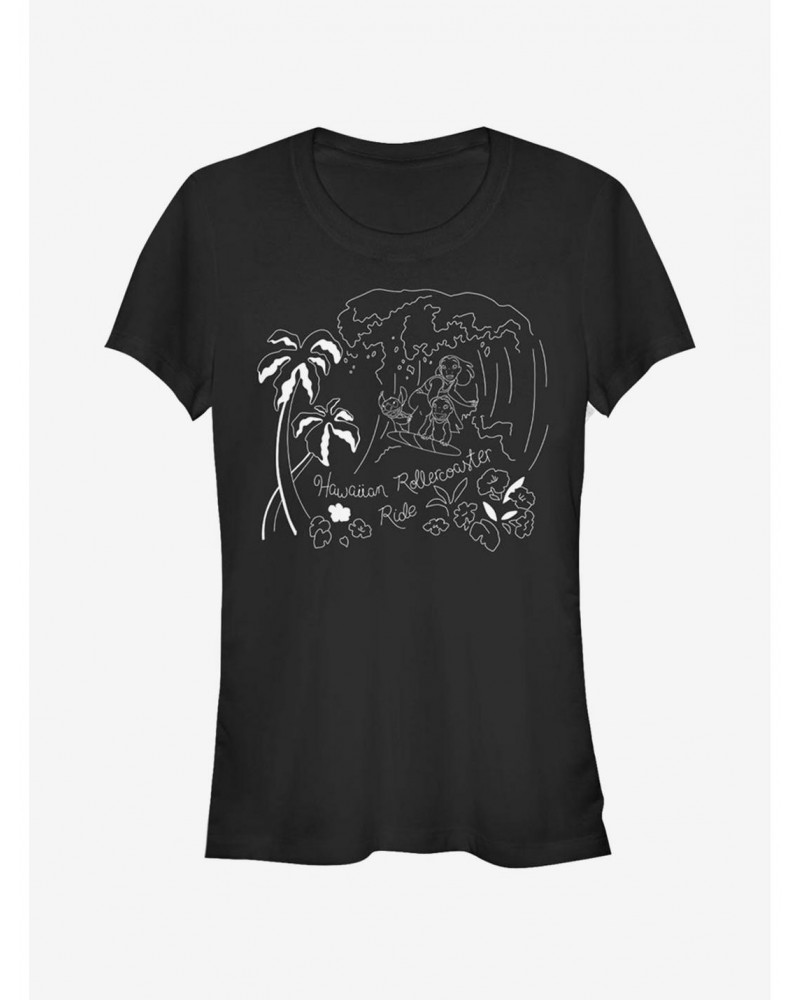 Disney Lilo & Stitch Stitch Surf Line Art Girls T-Shirt $11.70 T-Shirts