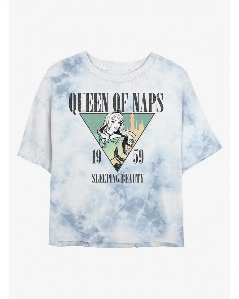 Disney Sleeping Beauty Aurora Queen of Naps Tie-Dye Girls Crop T-Shirt $11.27 T-Shirts