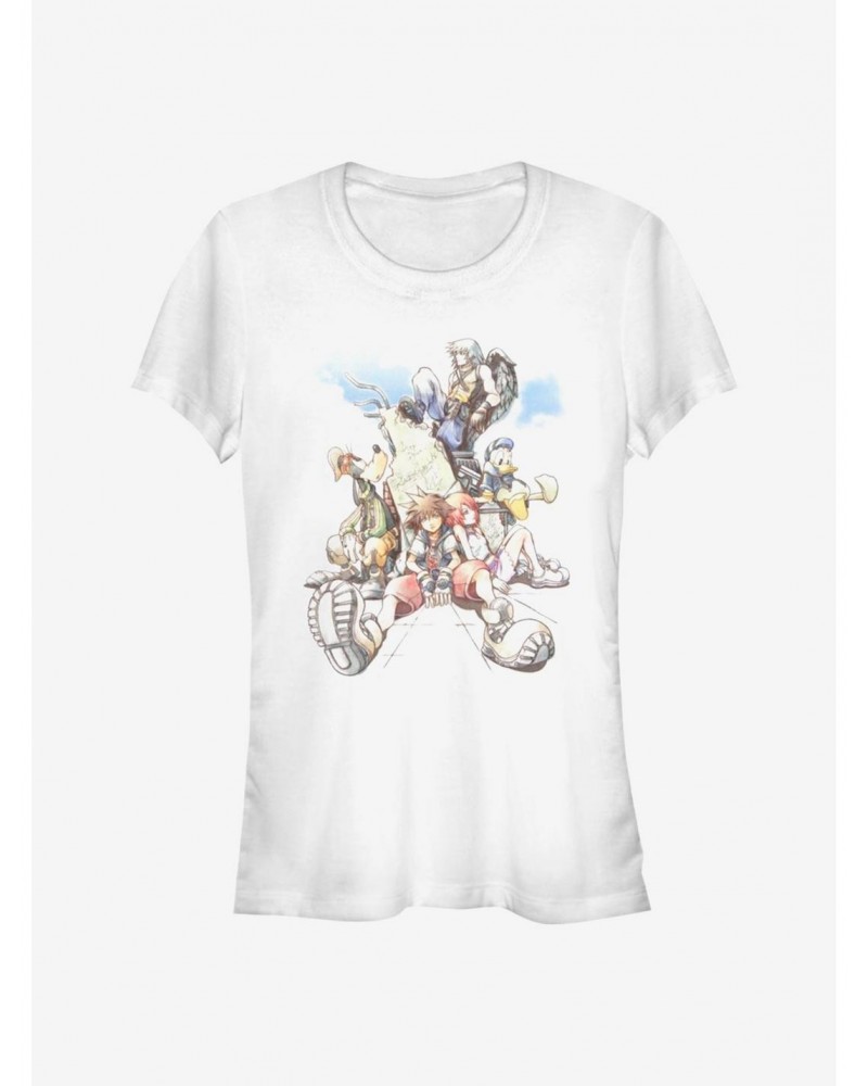 Disney Kingdom Hearts Group In The Clouds Girls T-Shirt $11.45 T-Shirts