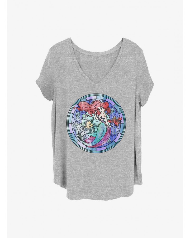 Disney The Little Mermaid Ariel Stained Glass Girls T-Shirt Plus Size $11.56 T-Shirts