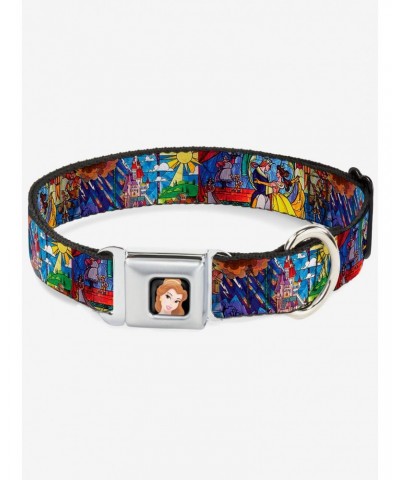 Disney Beauty the Beast Dog Collar Seatbelt Buckle Stained Glass Scenes $9.62 Scenes