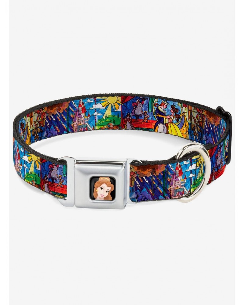 Disney Beauty the Beast Dog Collar Seatbelt Buckle Stained Glass Scenes $9.62 Scenes