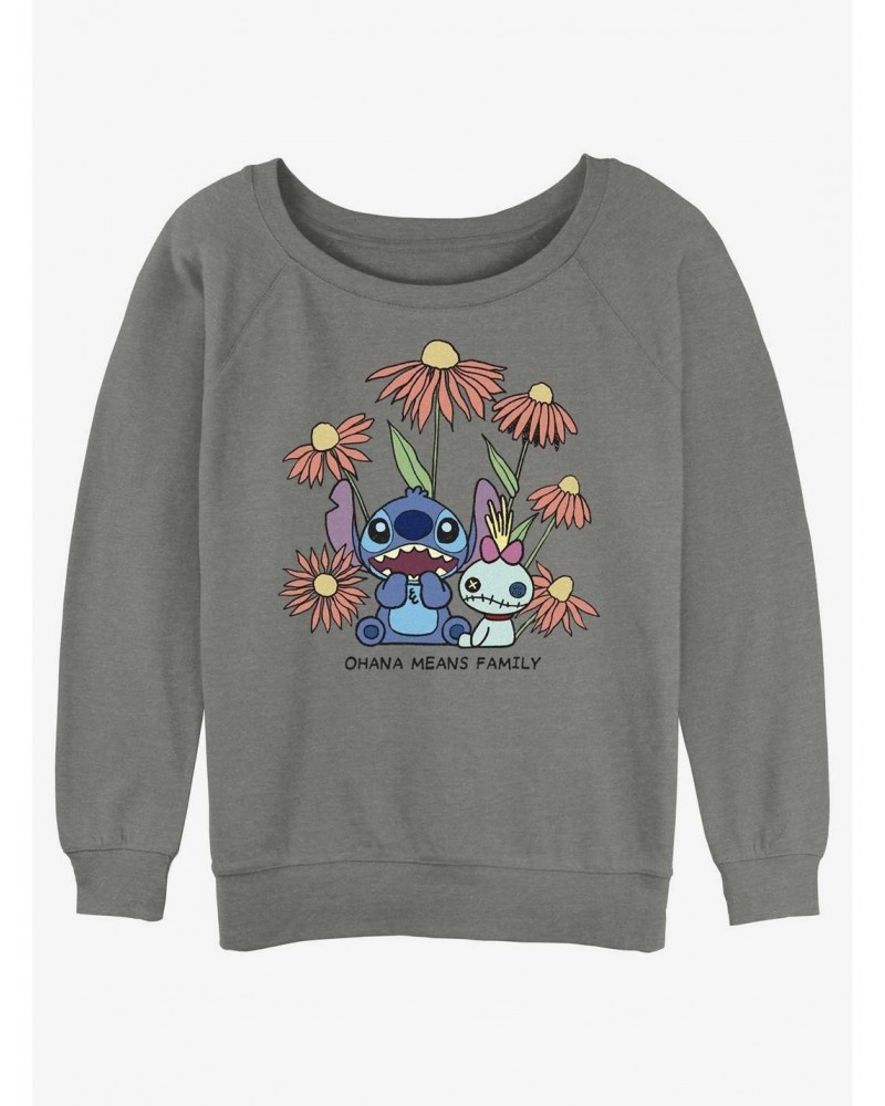 Disney Lilo & Stitch Chibi Floral Stitch and Scrump Girls Slouchy Sweatshirt $18.08 Sweatshirts