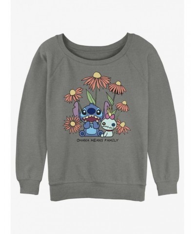 Disney Lilo & Stitch Chibi Floral Stitch and Scrump Girls Slouchy Sweatshirt $18.08 Sweatshirts